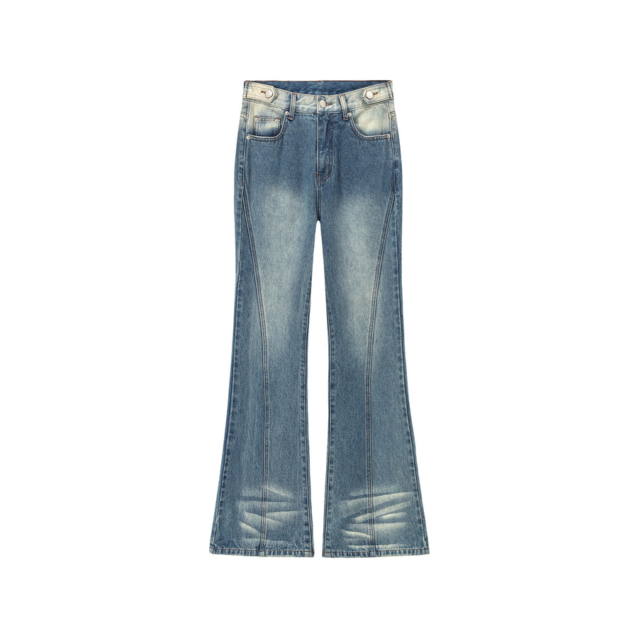 CHUU Washed Stitched Semi Bootcut Denim Pants