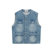 Pocket Quilted Denim Vest