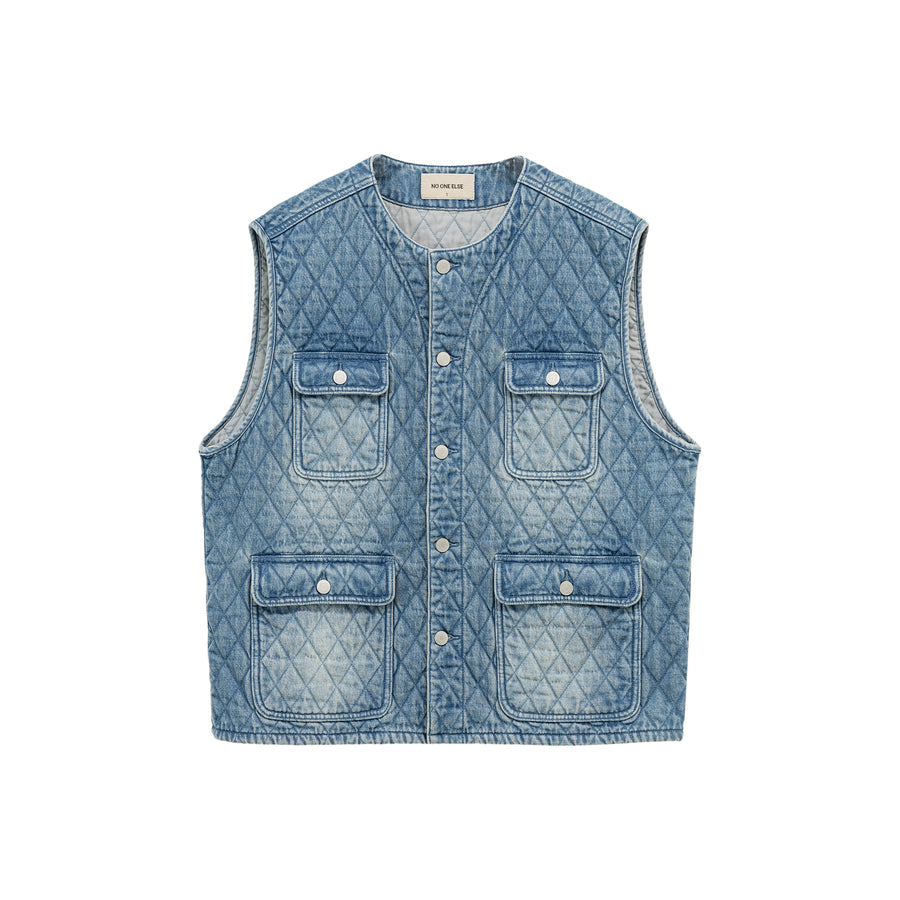 CHUU Pocket Quilted Denim Vest