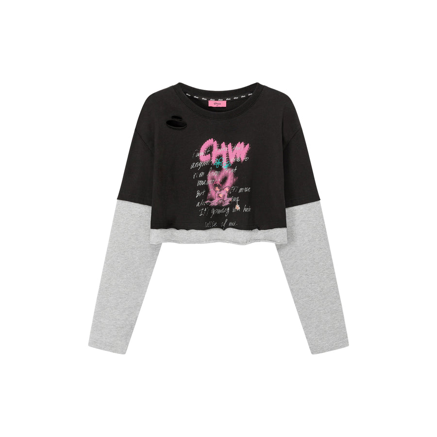 CHUU Color Matching Cropped Logo Long-Sleeve T-Shirt