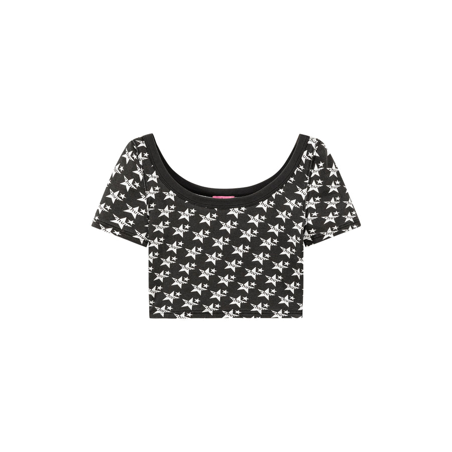 CHUU Chuu Lettering Star U-Neck Crop T-Shirt