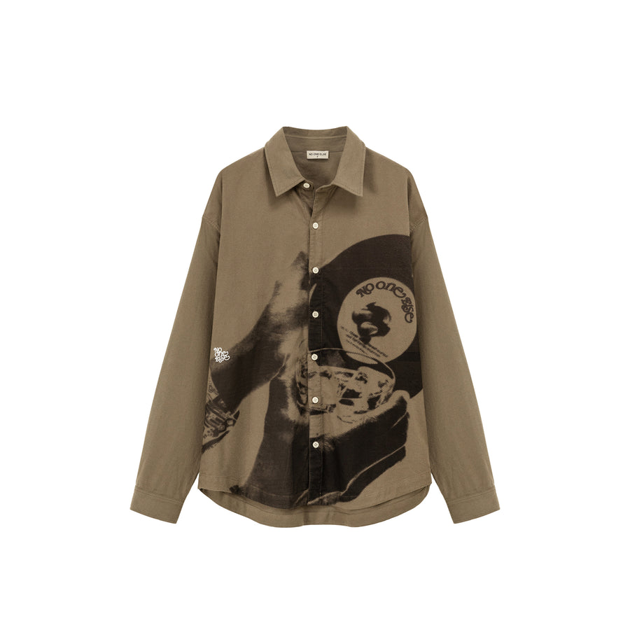 CHUU Vintage Vinyl Print Cotton Boxy Shirt