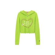 Heart Hooded Zip-Up Cardigan