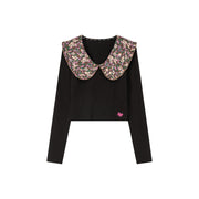 Flower Floral Collar Long Sleeved T-Shirt