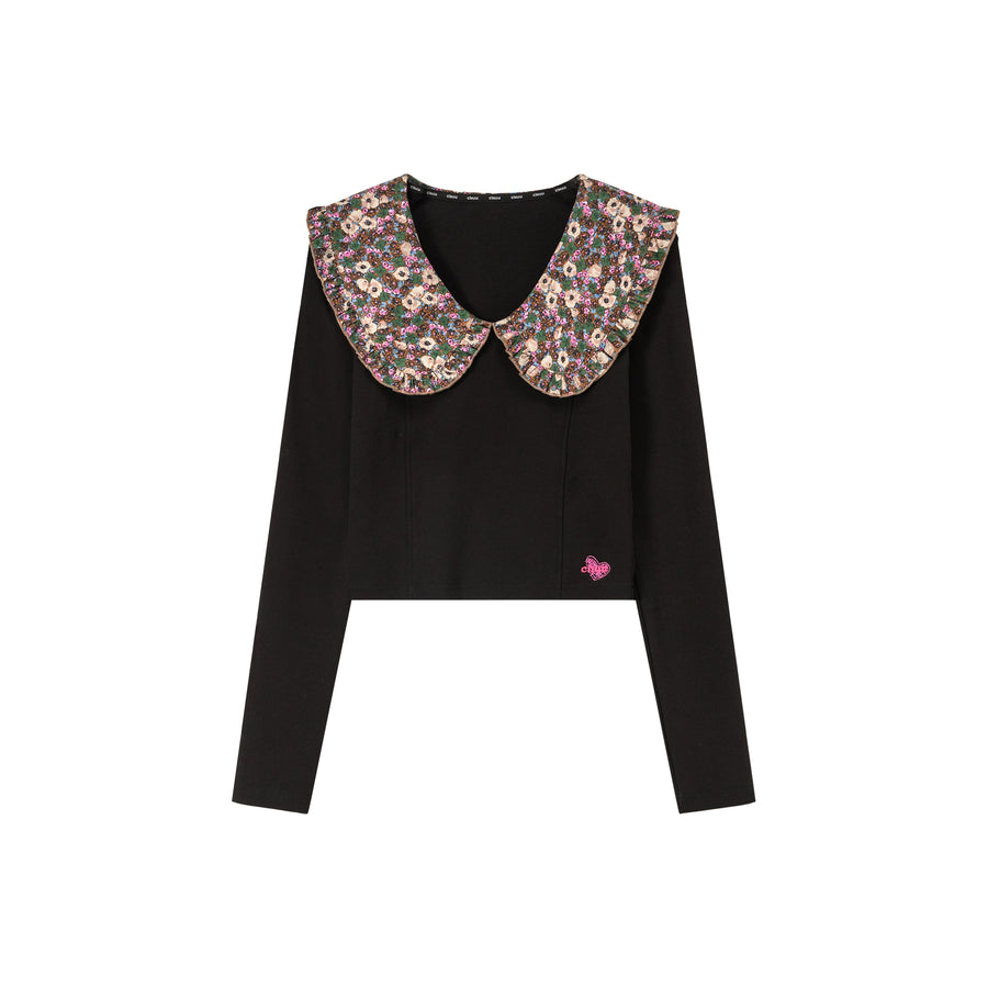 CHUU Flower Floral Collar Long Sleeved T-Shirt