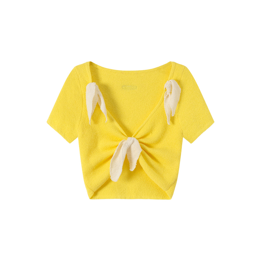 CHUU Ribbon Crop Knit Top