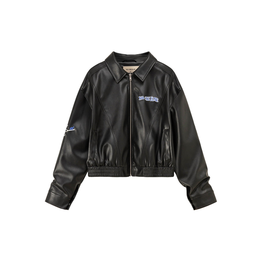 CHUU Logo Oversized Leather Jacket