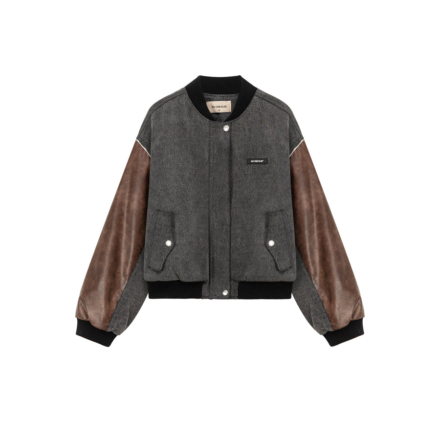 CHUU Leather Color Scheme Varsity Jacket