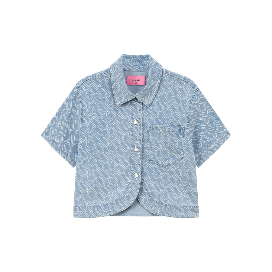 CHUU Denim Cropped Short Sleeve Shirt Jacket