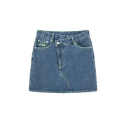 Asymmetrical Button Daily Denim Mini Skirt