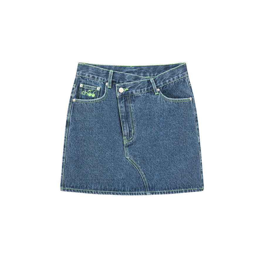 CHUU Asymmetrical Button Daily Denim Mini Skirt