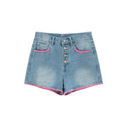 Color Line Button Denim Shorts