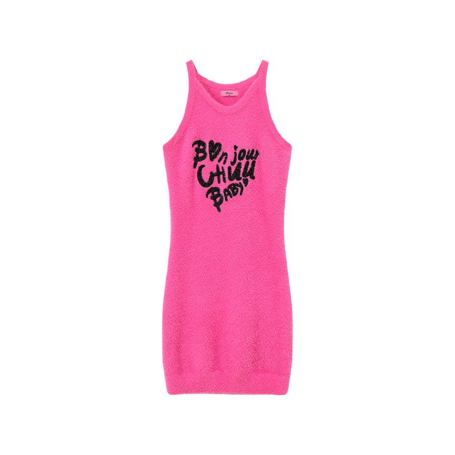 CHUU Bonjour Heart Logo Knit Dress