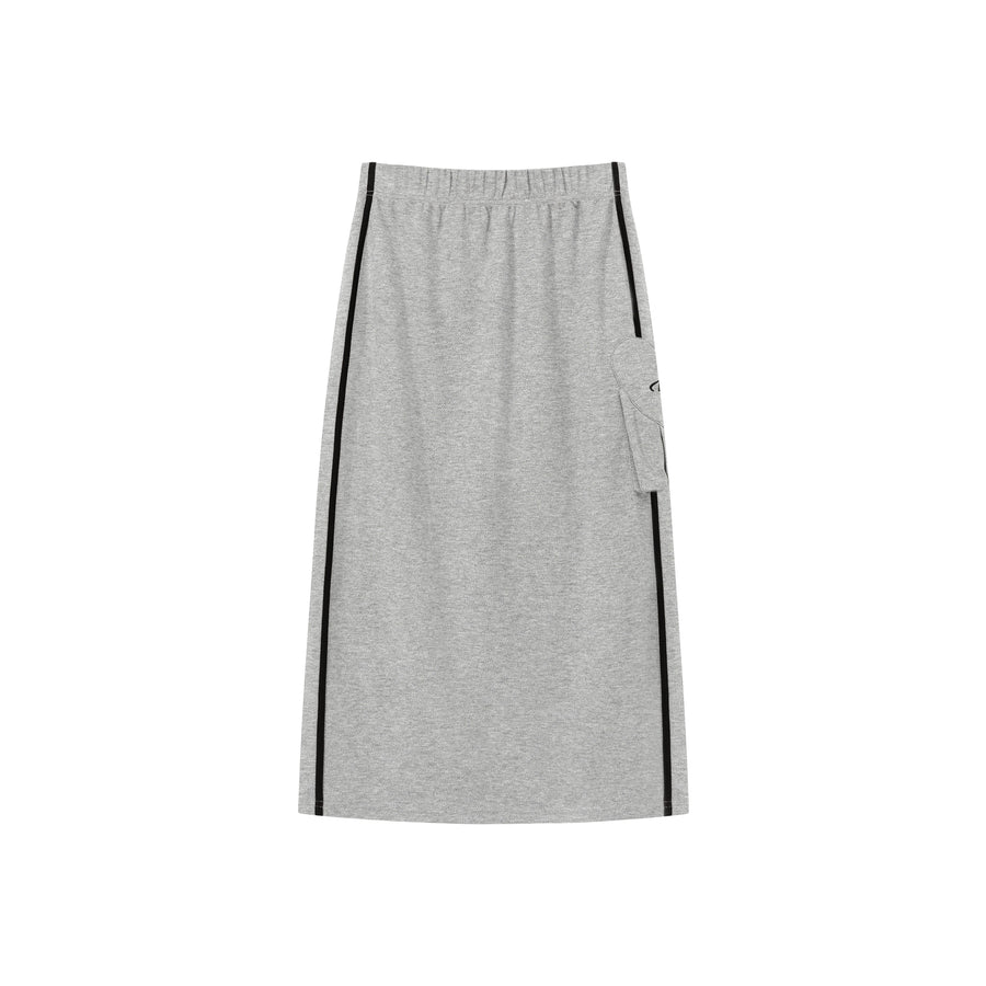 CHUU Side Line Pocket Logo Sporty Long Sweat Skirt