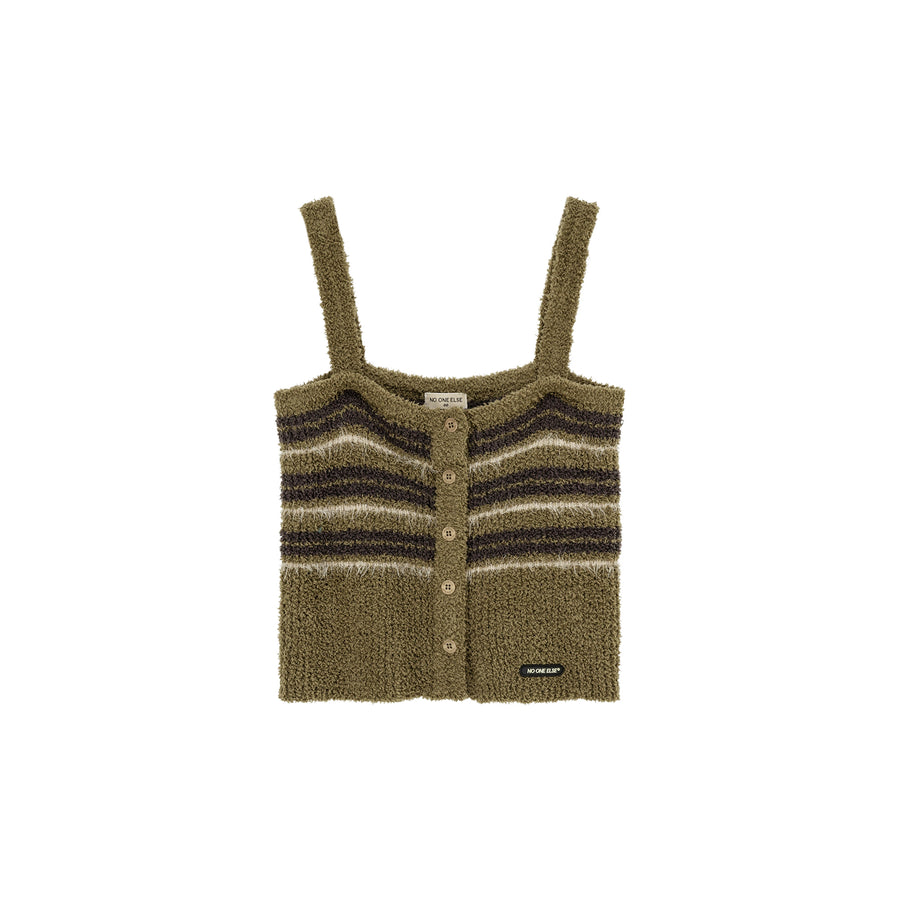 CHUU Striped Fuzzy Sleeveless Bustier Top