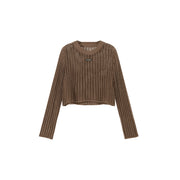 See Through Crop Knit Long Sleeve Sweater