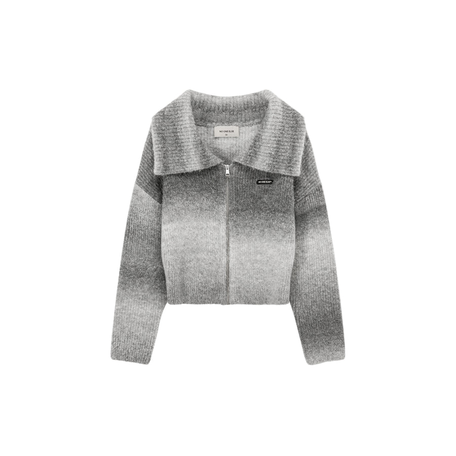 CHUU Big Collar Off The Shoulder Zip-Up Cardigan