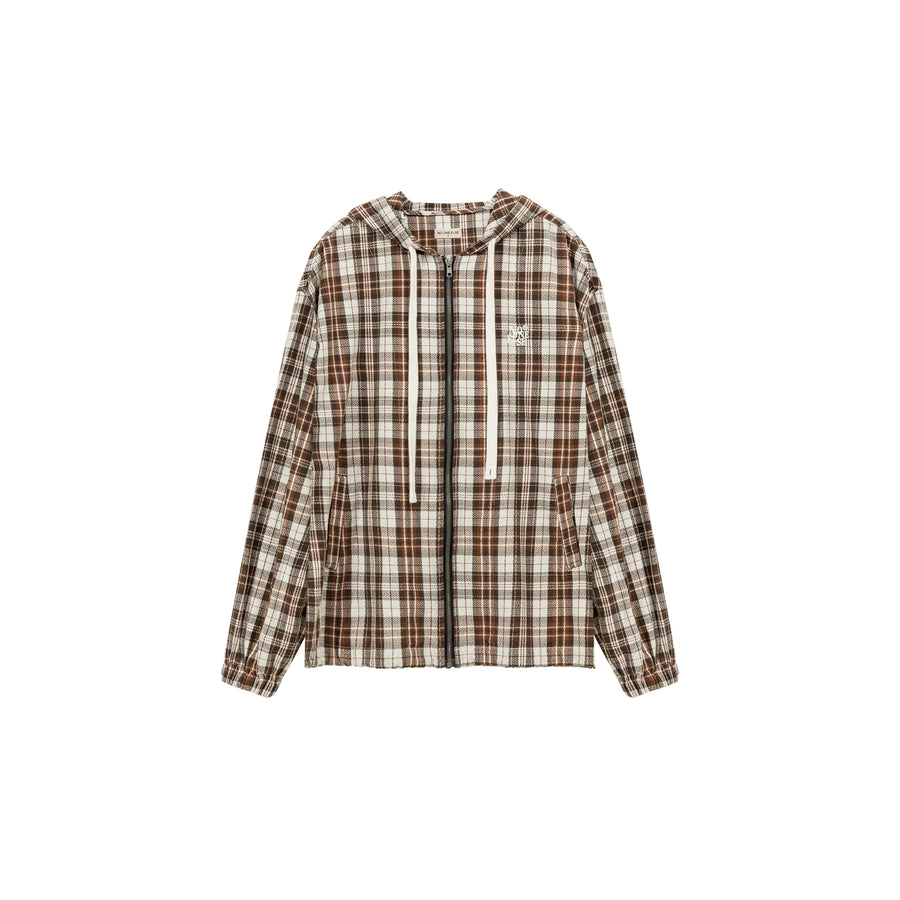 CHUU Checked Hooded String Shirt