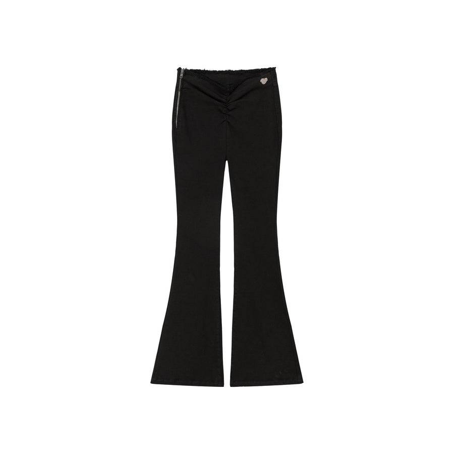 CHUU Raw Edge Embroidered Tight Bootcut Jeans