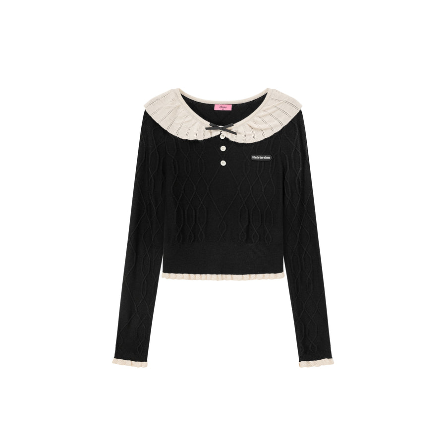 CHUU Color Combination Collar Crop Knit Top