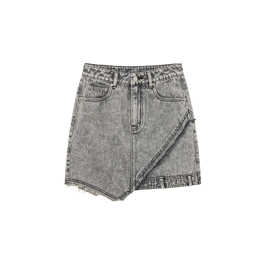 CHUU Unbalanced High Waist Denim Mini Skirt