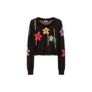 Colorful Flowers Crop Knit Sweater