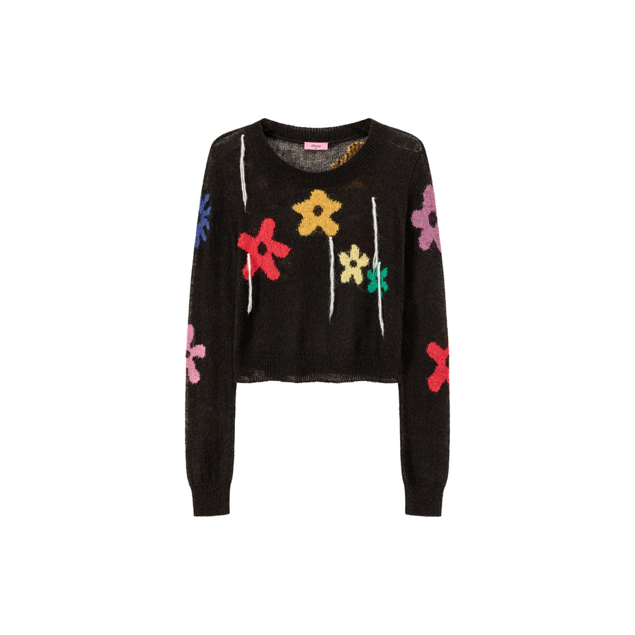 CHUU Colorful Flowers Crop Knit Sweater