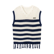 V Neck Color Contrast Stripe Knit Sweater Vest