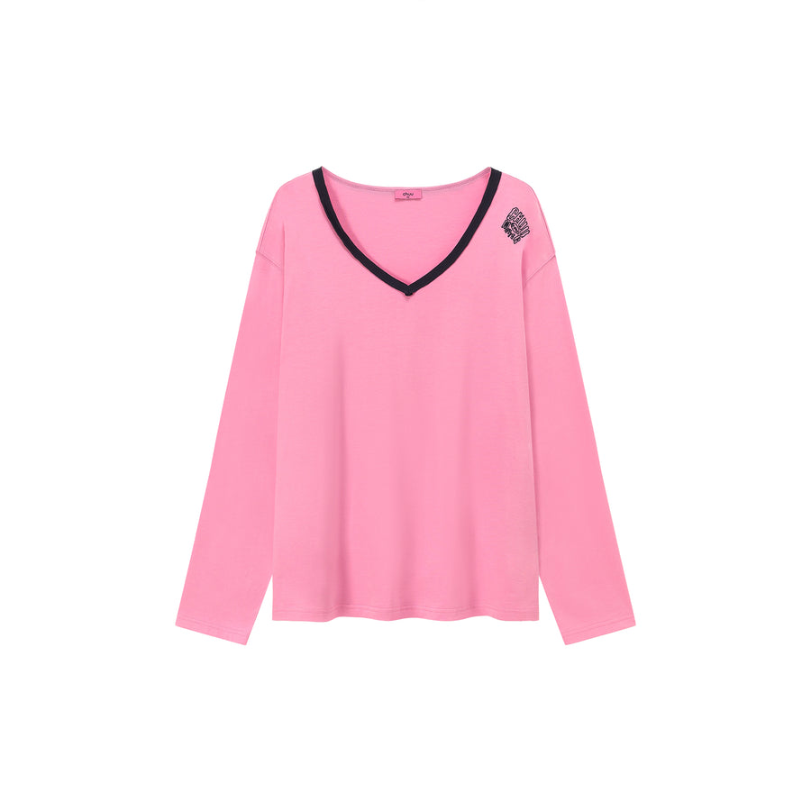 CHUU Color V Neck Loose Fit Long Sleeve Basic T-Shirt