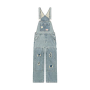 Knee Damaged Denim Overalls