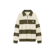 Half Zip-Up Color Striped Sweatshirt