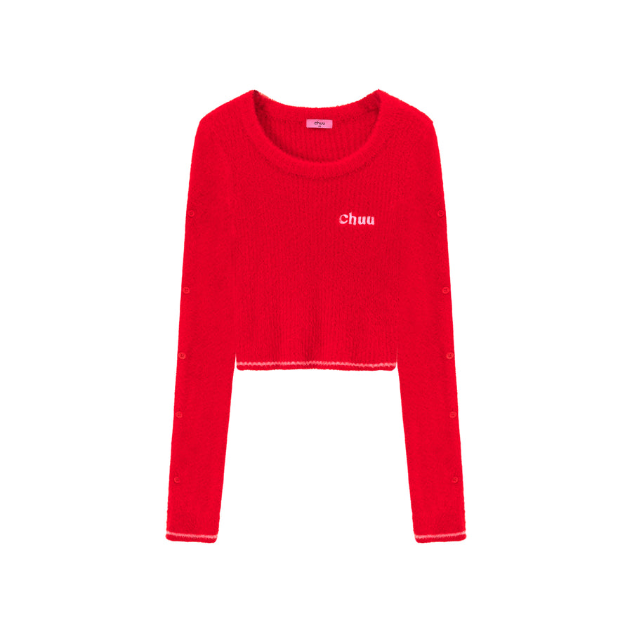 CHUU Slit Sleeves Button Crop Knit Sweater