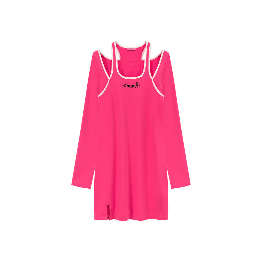 CHUU Off Shoulder Split Long Sleeve Mini Dress