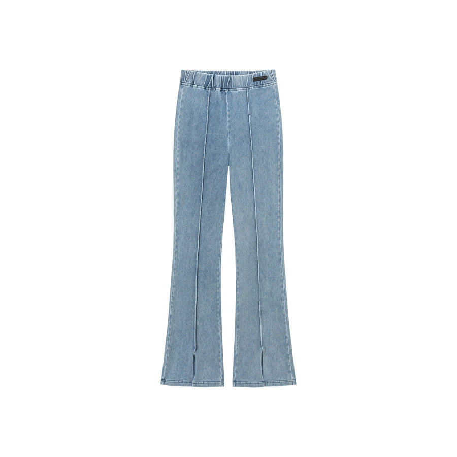 CHUU Elastic Waist Slit Semi Bootcut Pants