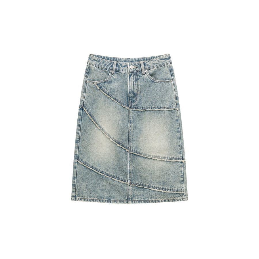 CHUU Diagonal Split Denim Skirt