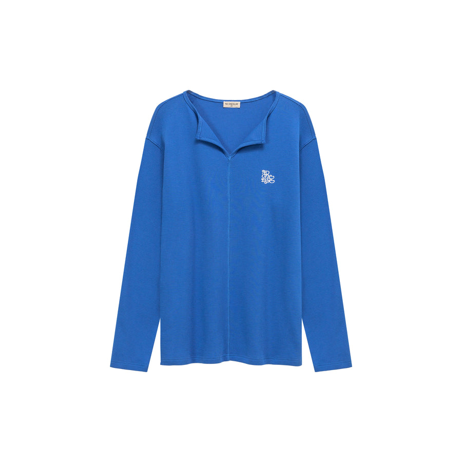 CHUU Logo Basic Open Collar Long Sleeve T-Shirt