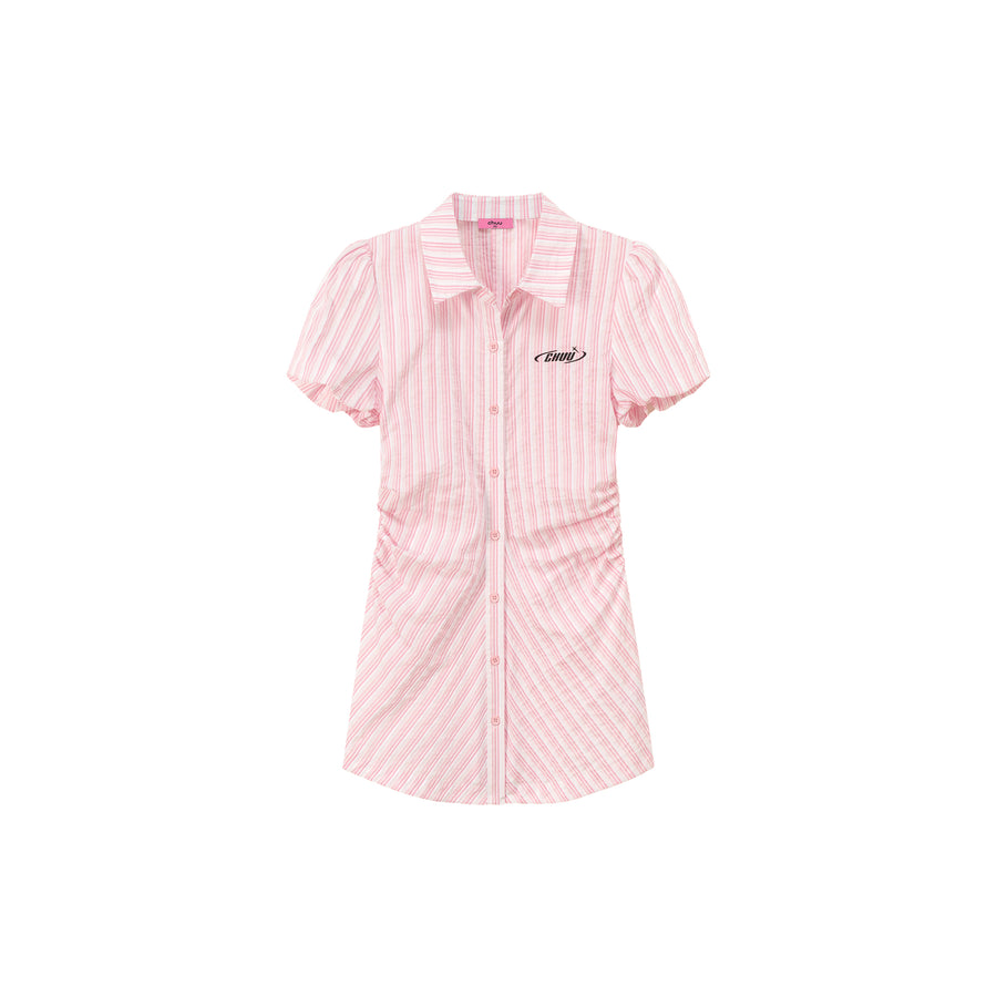 CHUU Puffy Short Sleeve Stripe Shirt