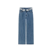 Logo Folded Waist Straight Denim Jeans