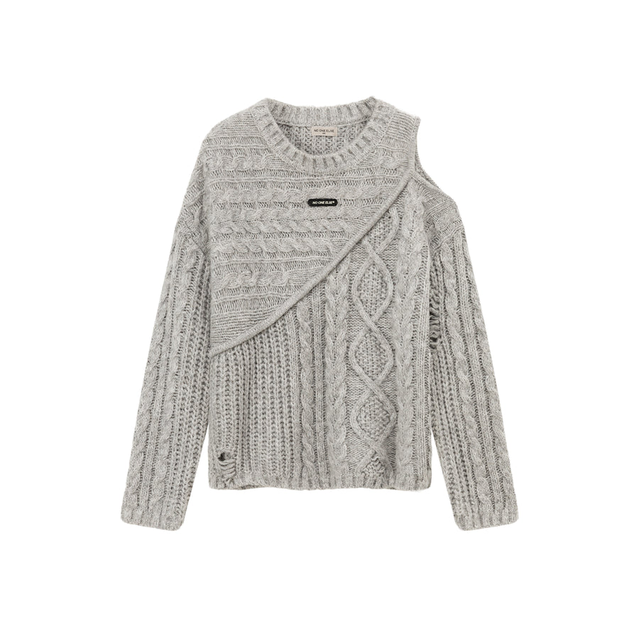 CHUU One Shoulder Twist Knit Sweater