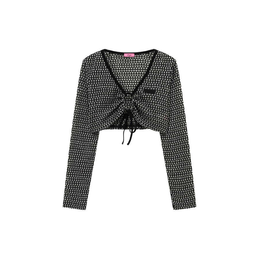 CHUU Ribbon String Long Sleeve Bolero Cardigan