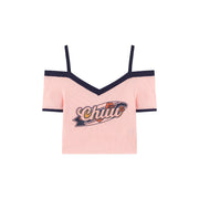 Chuu Lettering Off-The-Shoulder Crop T-Shirt