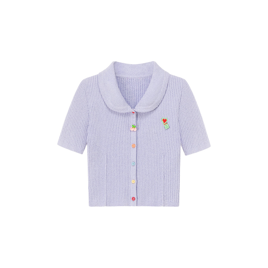 CHUU Rainbow Button Slim Crop Knit Top