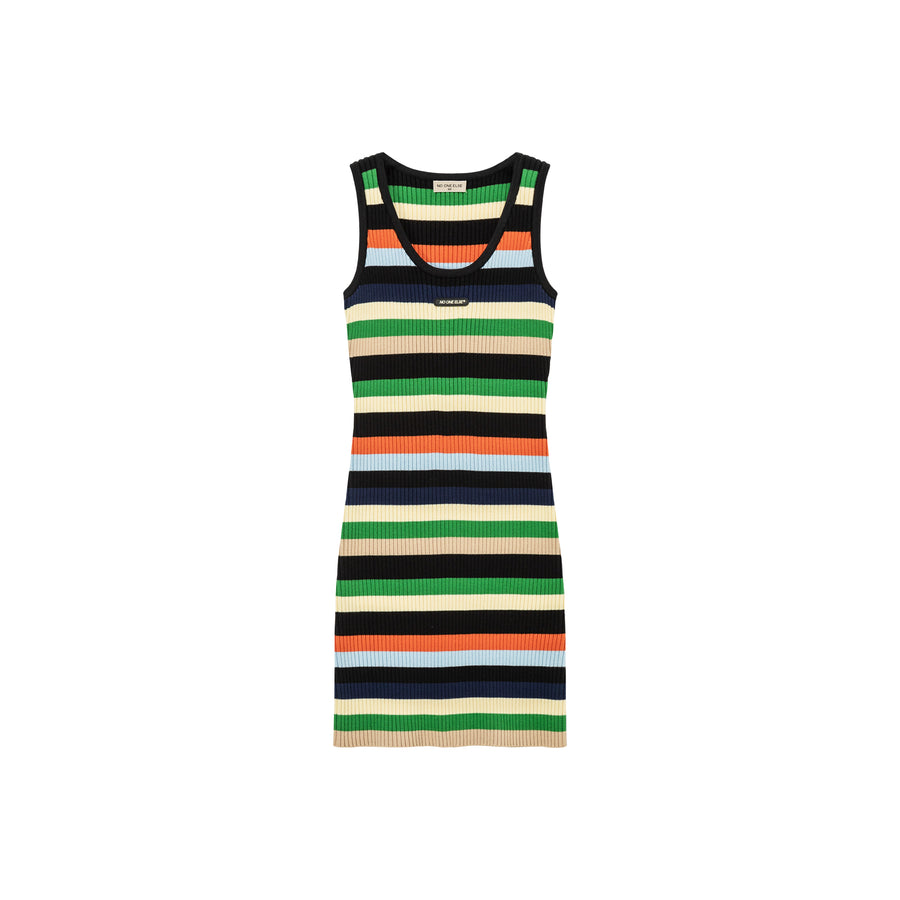 CHUU Color Contrast Striped Sleeveless Knit Dress