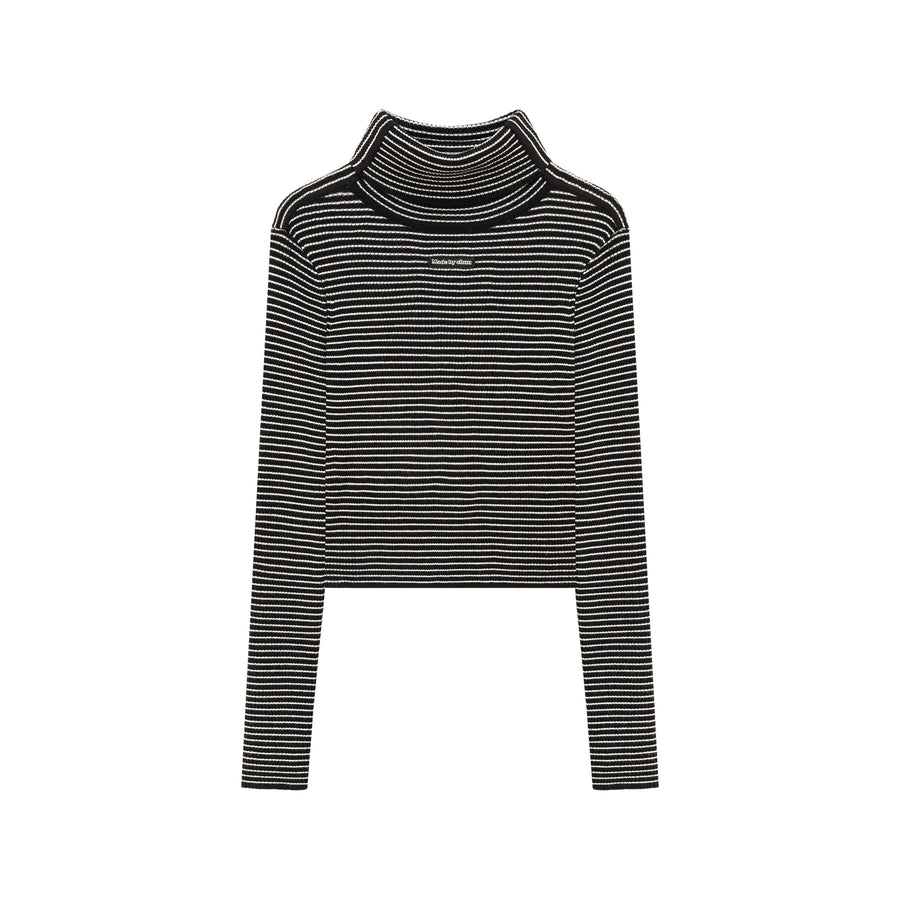 CHUU Striped Crop Turtle Neck Knit Top