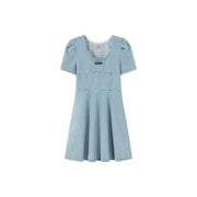 Puff Sleeve Denim Mini Dress