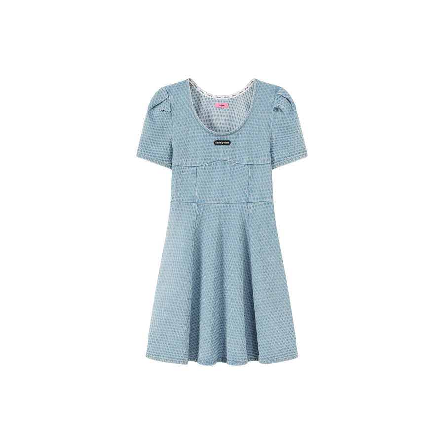 CHUU Puff Sleeve Denim Mini Dress