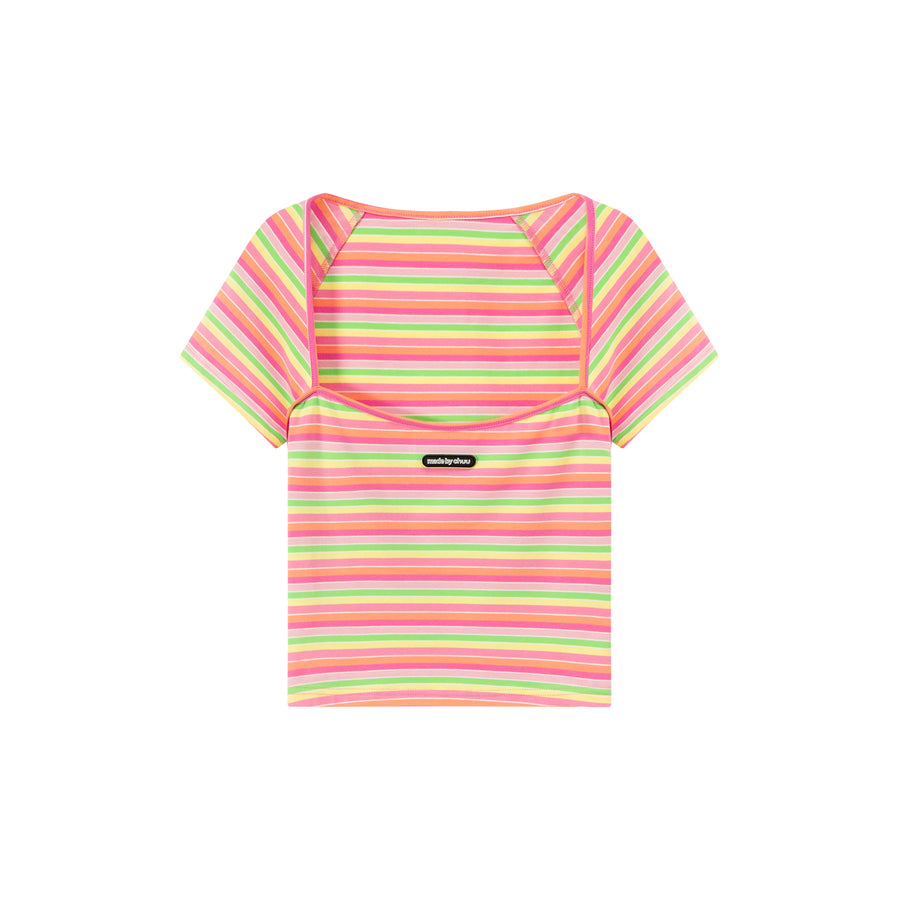 CHUU Rainbow Stripe Square Neck T-Shirt