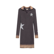 Open Collar Star Knit Dress