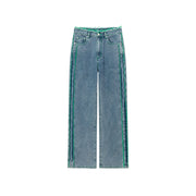 Frayed Denim Color Lined Straight Jeans