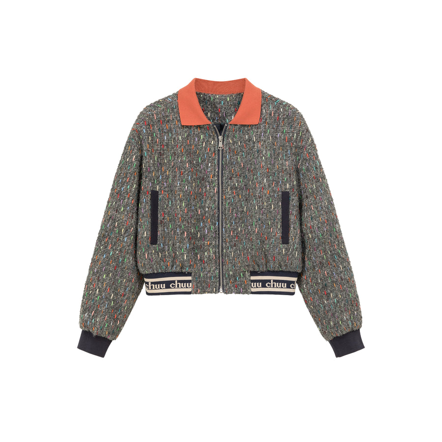 CHUU Multi Color Tweed Quilted Jacket